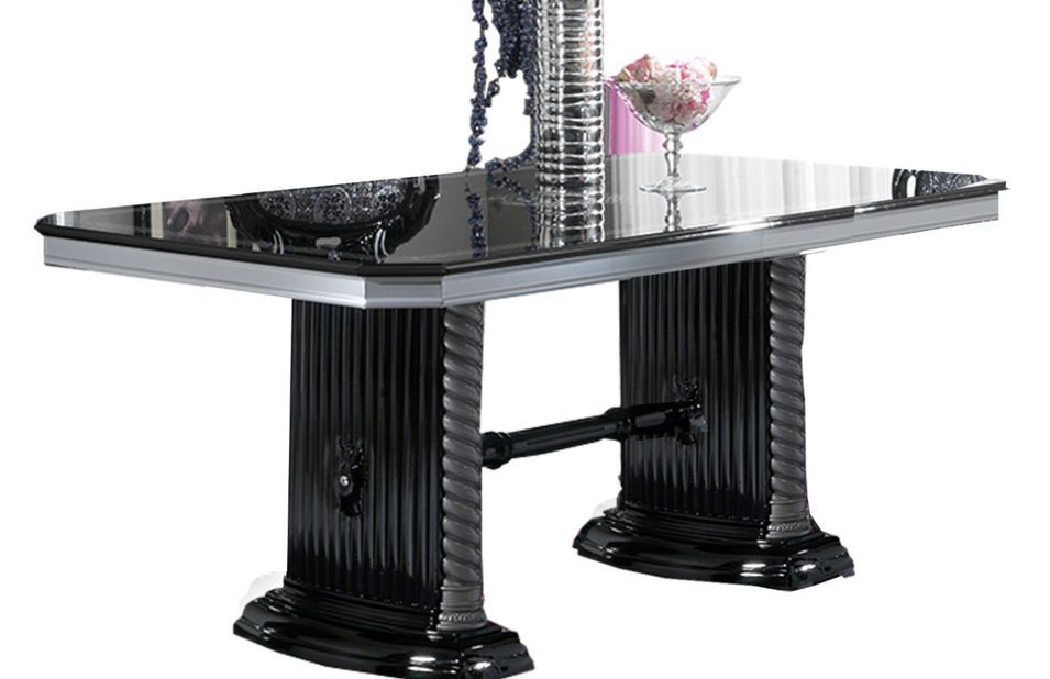 Table à manger rectangulaire extensible bois vernis laqué brillant noir et gris Vinza 185 à 230 cm - Photo n°1