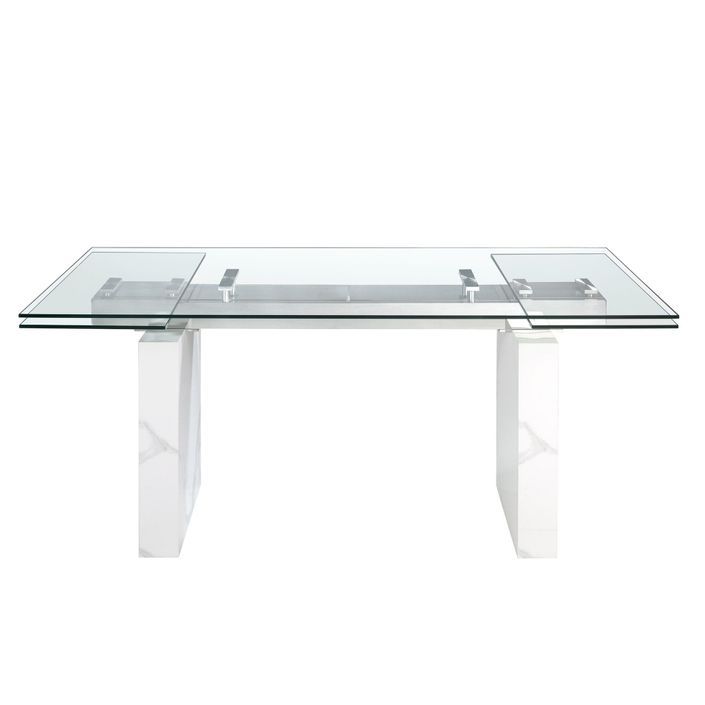 Table à manger rectangulaire extensible Dolima L 180/260 cm - Plateau en verre trempé et pieds en porcelaine blanche - Photo n°6