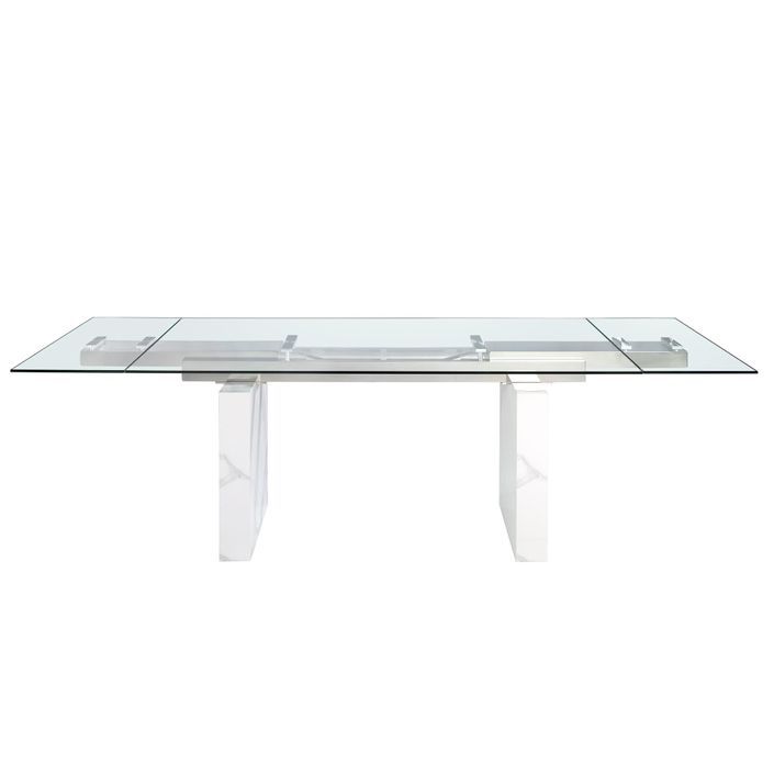 Table à manger rectangulaire extensible Dolima L 180/260 cm - Plateau en verre trempé et pieds en porcelaine blanche - Photo n°8