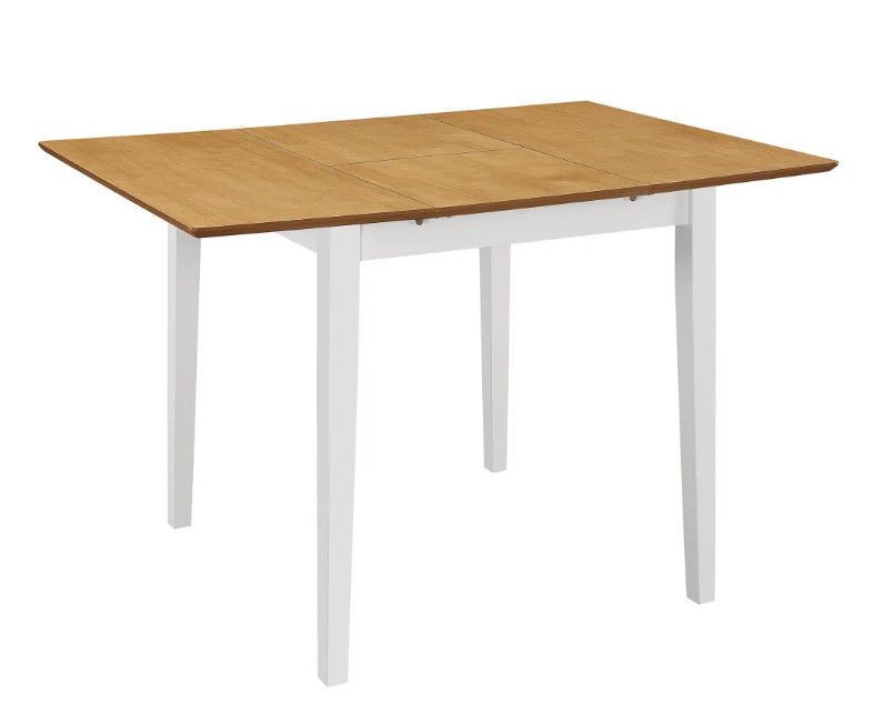 Table à manger rectangulaire extensible hévéa clair et blanc - Photo n°1