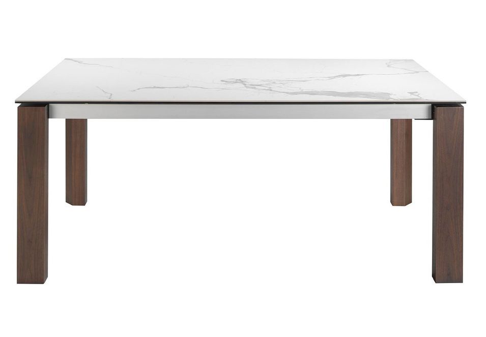 Table à manger rectangulaire extensible Katina L 180/235 cm - Plateau en porcelaine blanc et pieds noyer - Photo n°3