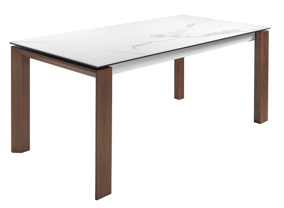 Table à manger rectangulaire extensible Katina L 180/235 cm - Plateau en porcelaine blanc et pieds noyer - Photo n°5