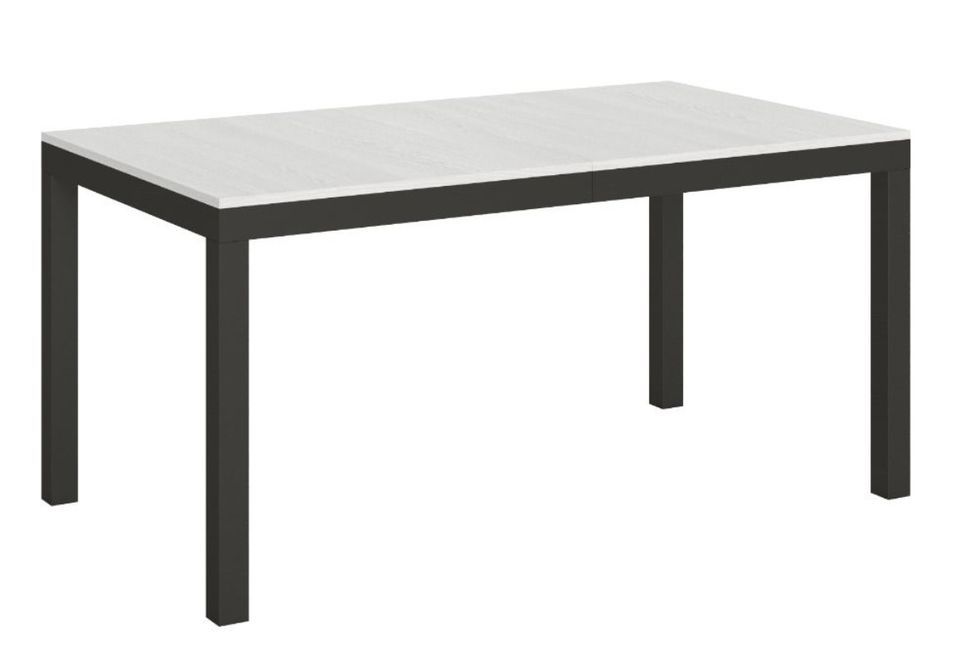 Table à manger rectangulaire frêne blanc et métal anthracite Evy 160 cm - Photo n°1