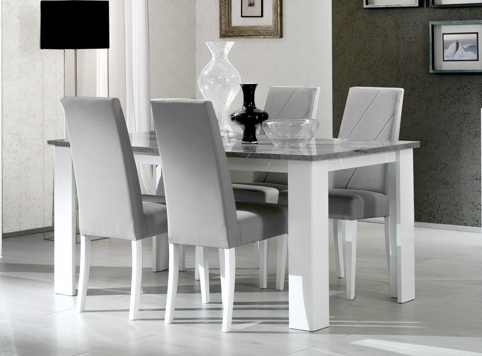 Table à manger rectangulaire gris béton et blanc brillant Sting 160 cm - Photo n°2