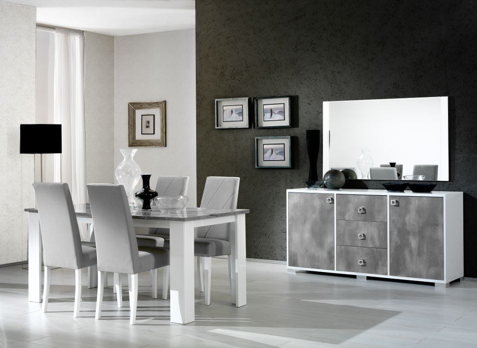 Table à manger rectangulaire gris béton et blanc brillant Sting 160 cm - Photo n°3