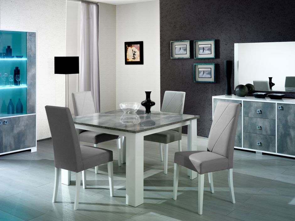 Table à manger rectangulaire gris béton et blanc brillant Sting 160 cm - Photo n°5