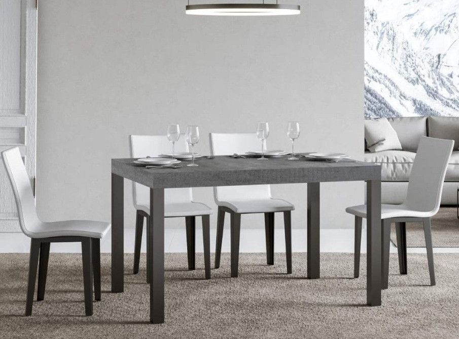 Table à manger rectangulaire gris béton et métal anthracite Evy 160 cm - Photo n°2