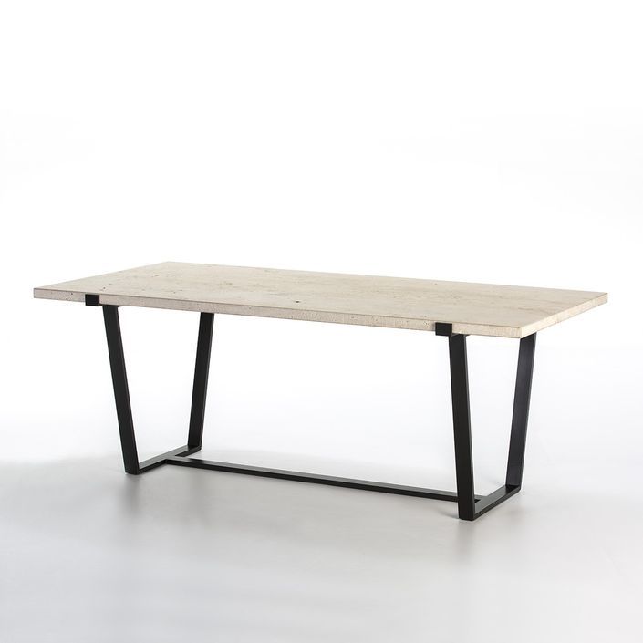 Table à manger rectangulaire marbre travertin Lasie L 200 cm - Photo n°1