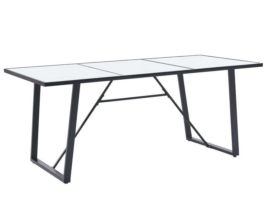 Table à manger rectangulaire métal noir et verre trempé blanc Kuto 180 cm - Photo n°1