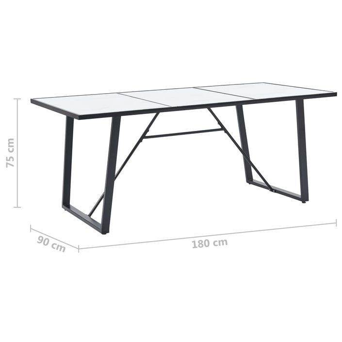 Table à manger rectangulaire métal noir et verre trempé blanc Kuto 180 cm - Photo n°4
