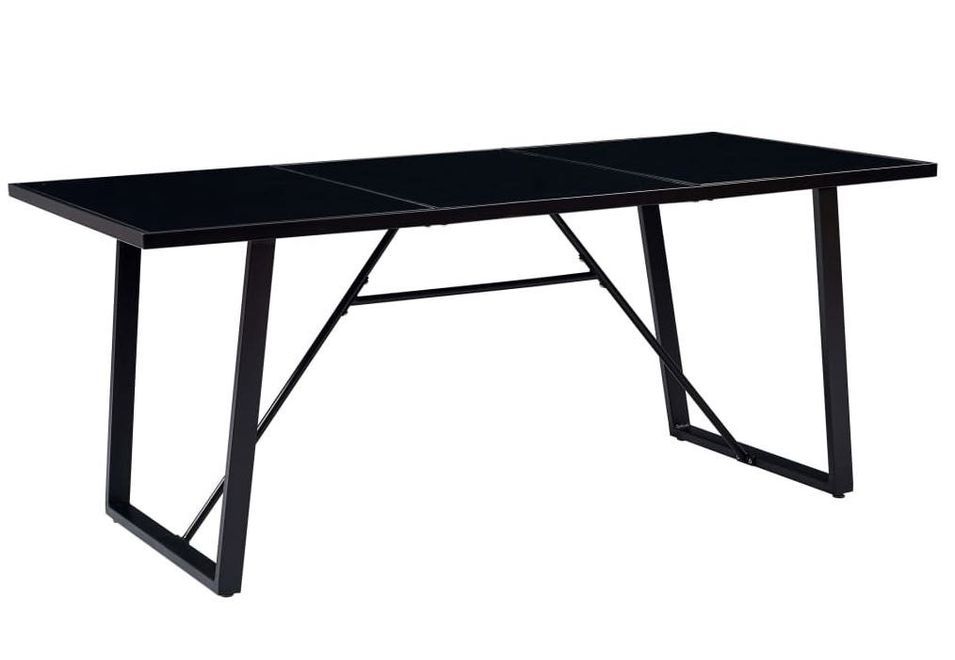 Table à manger rectangulaire métal noir et verre trempé noir Kuto 180 cm - Photo n°1