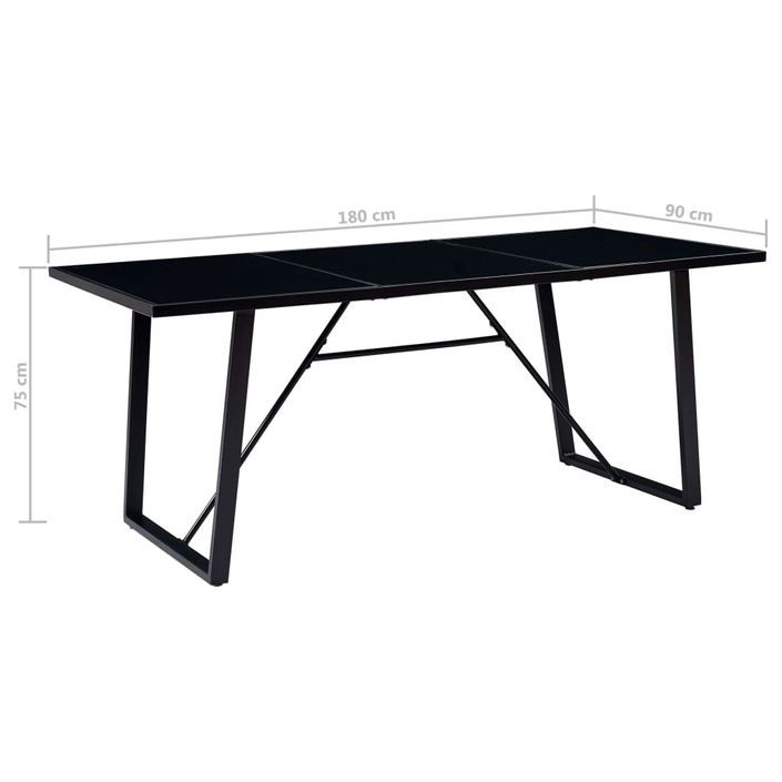 Table à manger rectangulaire métal noir et verre trempé noir Kuto 180 cm - Photo n°4