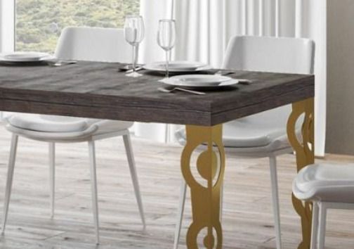 Table à manger rectangulaire orientale bois foncé et pieds métal doré Kazay 180 cm - Photo n°3
