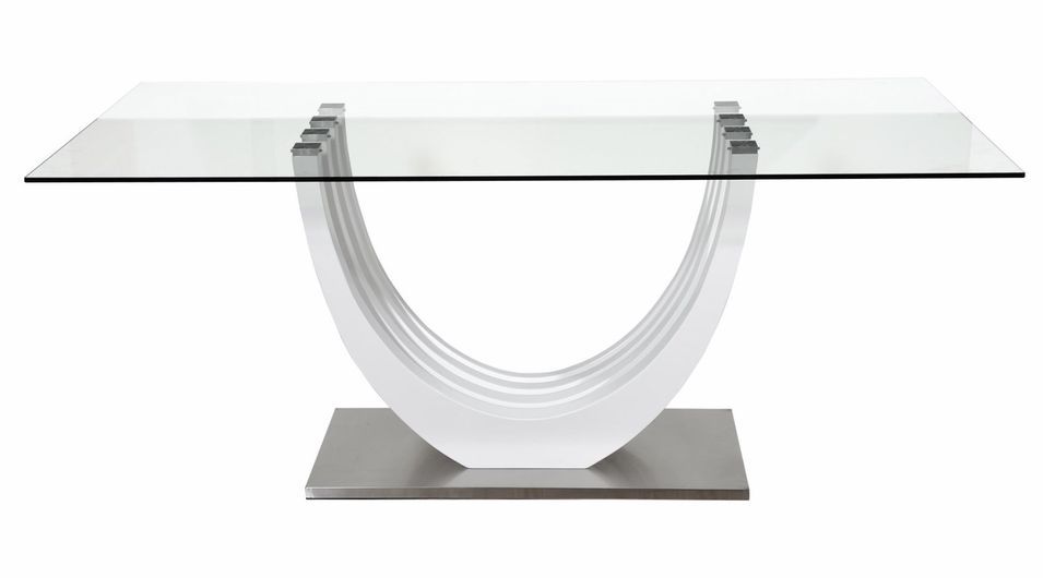 Table à manger rectangulaire verre et bois laqué blanc Minio 180 cm - Photo n°3