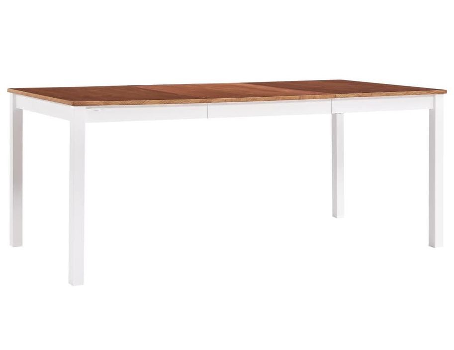 Table à manger rectangulaire pin massif blanc et marron Sadou 180 cm - Photo n°1