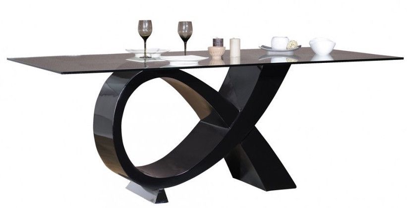 Table à manger rectangulaire verre et bois laqué noir Kiela - Photo n°1
