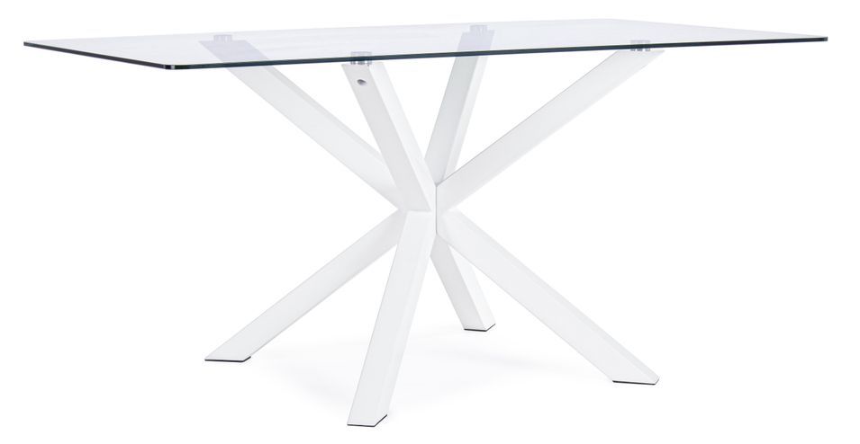 Table à manger rectangulaire verre trempé et acier blanc Agno 160 cm - Photo n°1