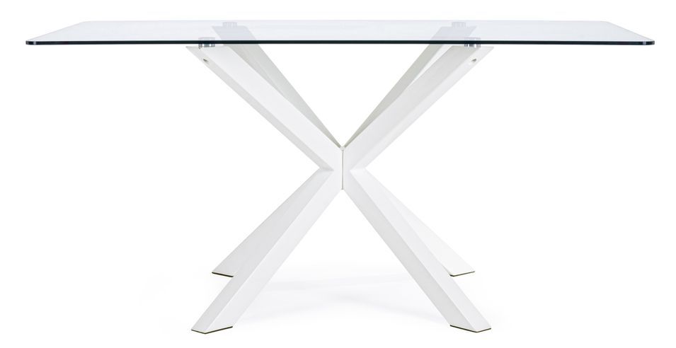 Table à manger rectangulaire verre trempé et acier blanc Agno 160 cm - Photo n°2