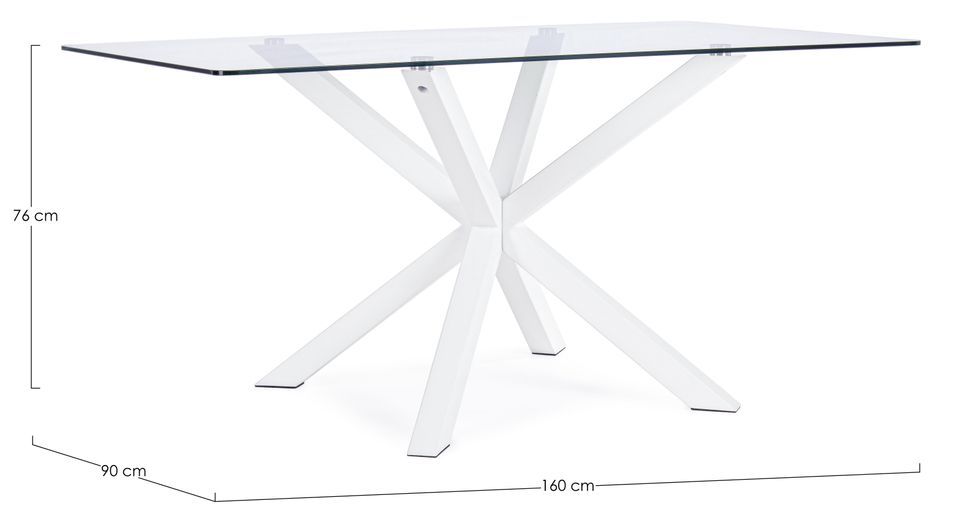 Table à manger rectangulaire verre trempé et acier blanc Agno 160 cm - Photo n°3