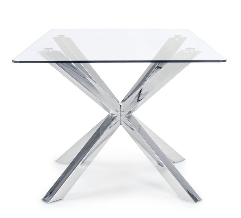 Table à manger rectangulaire verre trempé et acier chromé Agno 160 cm - Photo n°5