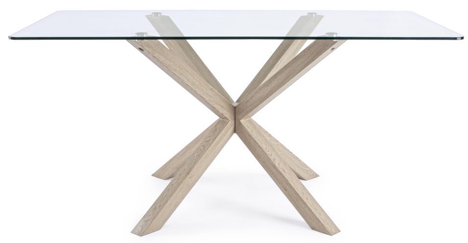 Table à manger rectangulaire verre trempé et acier effet naturel Agno 160 cm - Photo n°2