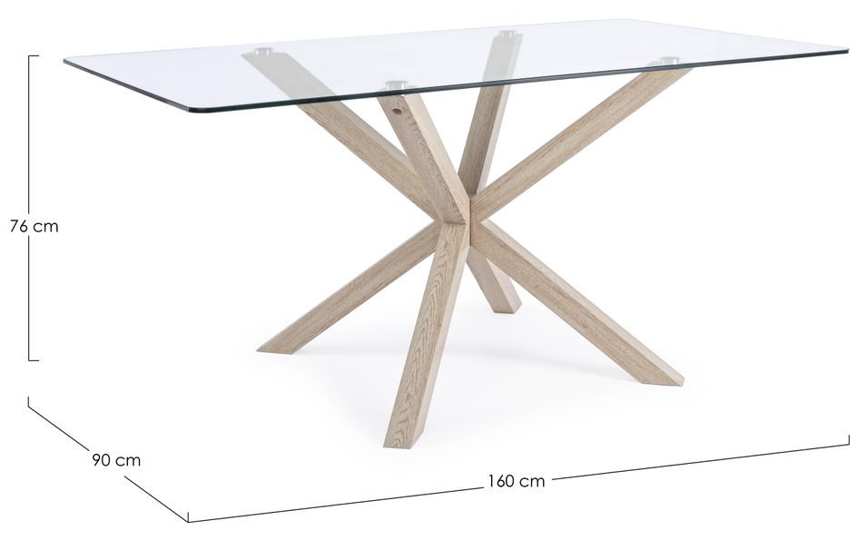 Table à manger rectangulaire verre trempé et acier effet naturel Agno 160 cm - Photo n°3