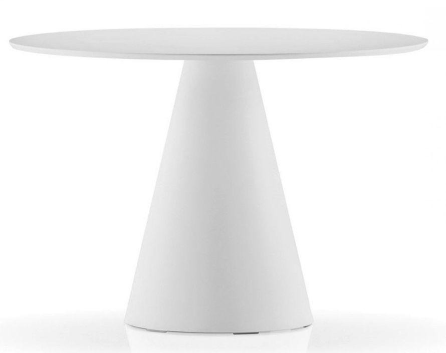 Table à manger ronde blanche polyéthylène et plateau bois blanc Kizola - Photo n°1