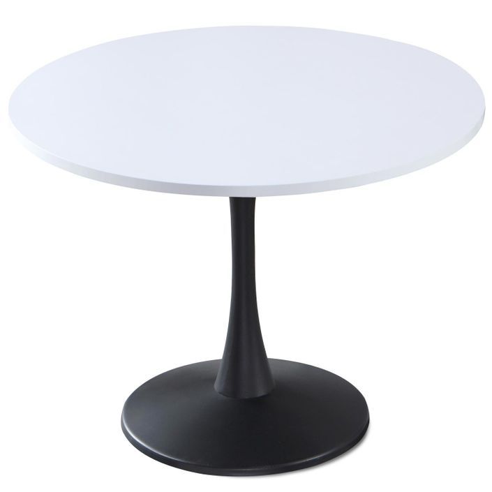 Table à manger ronde bois blanc et pied métal noir Kandra - Photo n°1