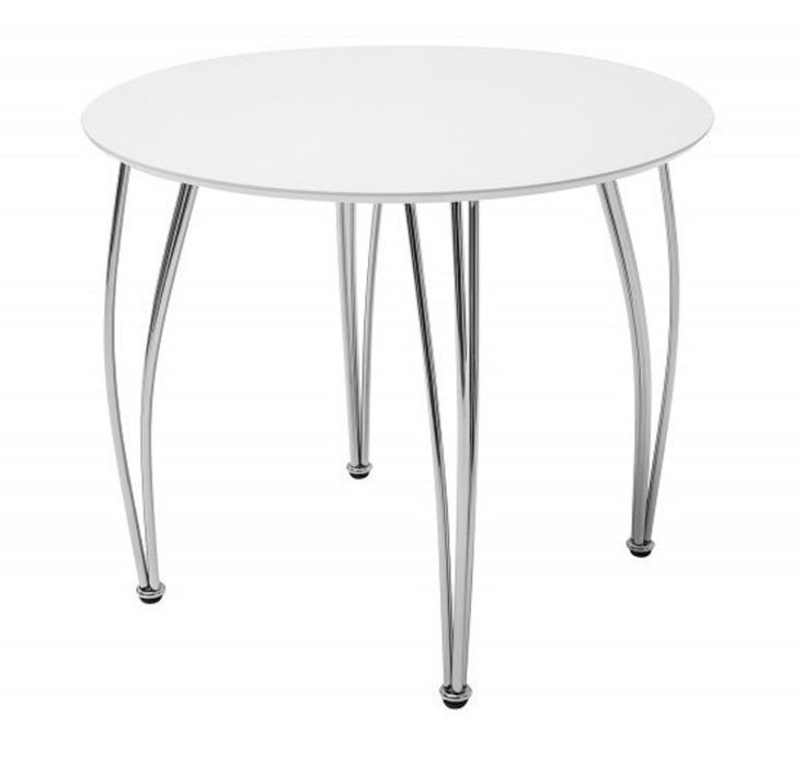Table à manger ronde bois blanc et pieds métal chromé Aldy D 90 cm - Photo n°1