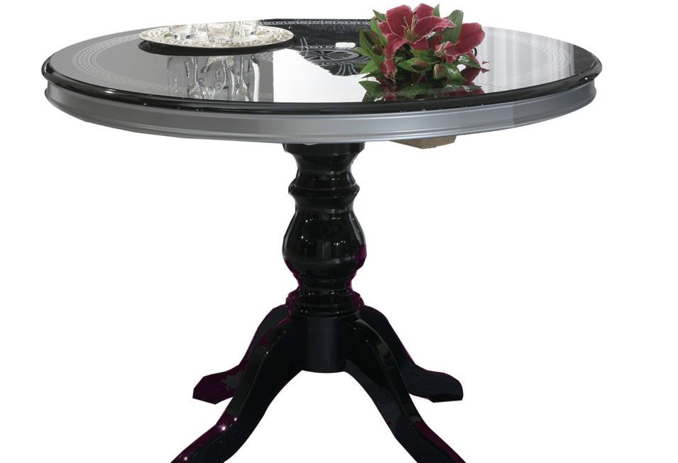 Table à manger ronde bois brillant noir et gris Venus - Photo n°1