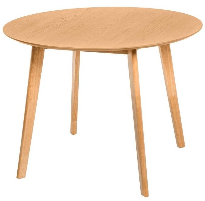 Table à manger ronde bois d'hévéa avec placage chêne Askin 100 cm - Photo n°1