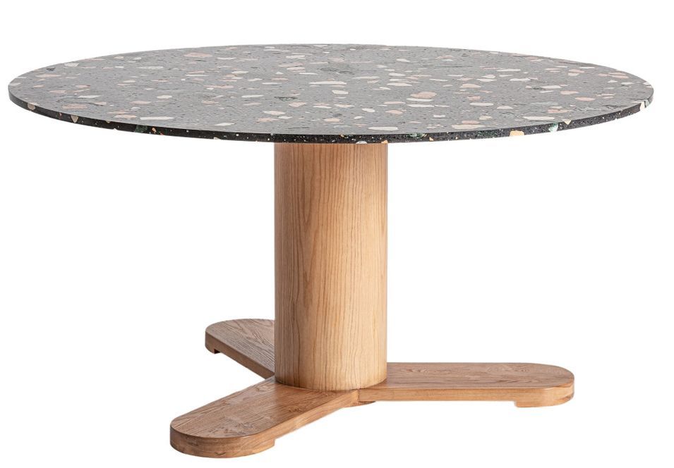 Table à manger ronde bois de chêne et pierre noir Rubha 150 cm - Photo n°1