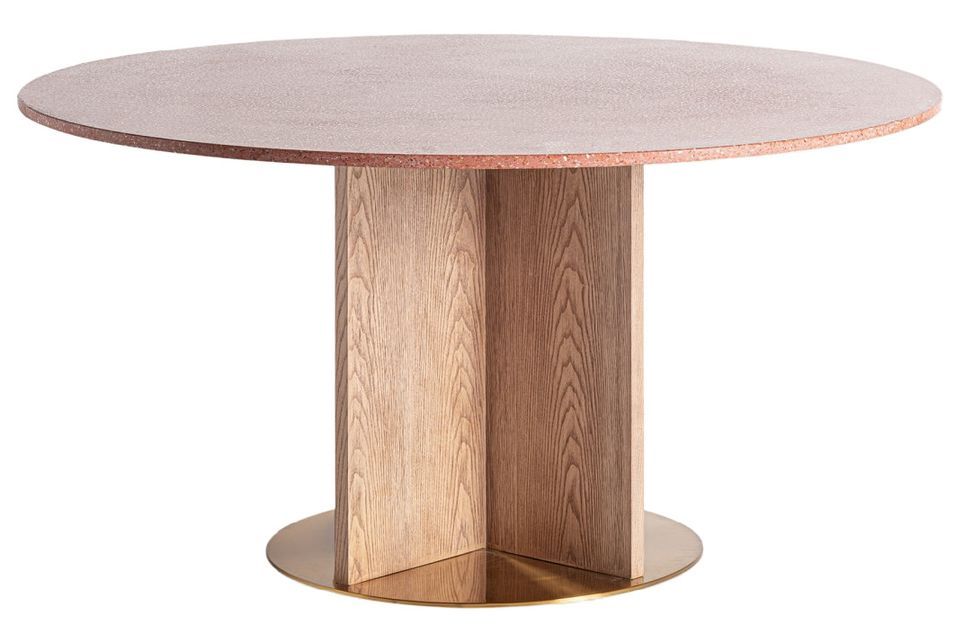 Table à manger ronde bois de chêne et pierre rouge Louwa 150 cm - Photo n°1