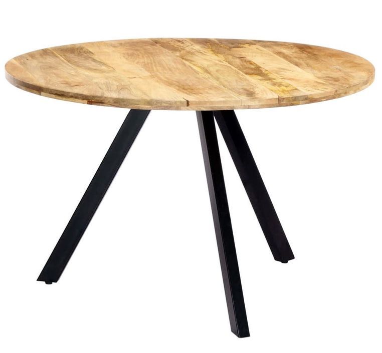 Table à manger ronde bois de manguier et fer noir Fog 120 - Photo n°1