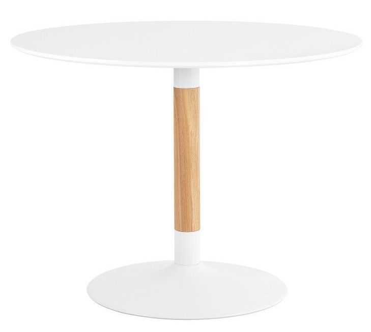 Table à manger ronde bois laqué blanc et pieds métal blanc Rika 100 cm - Photo n°1
