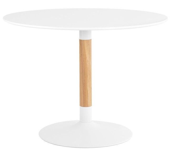 Table à manger ronde bois laqué blanc et pieds métal blanc Rika 120 cm - Photo n°1