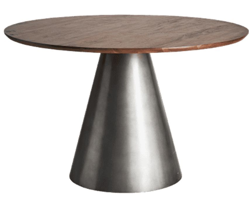 Table à manger ronde bois marron et fer argenté Arkon 120 cm - Photo n°1