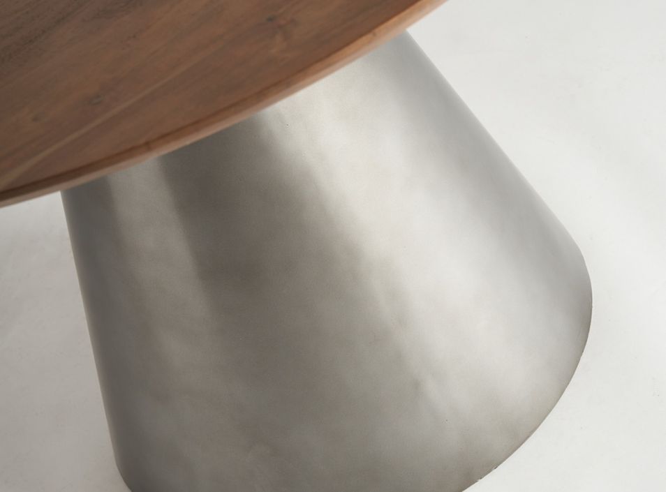 Table à manger ronde bois marron et fer argenté Arkon 120 cm - Photo n°2
