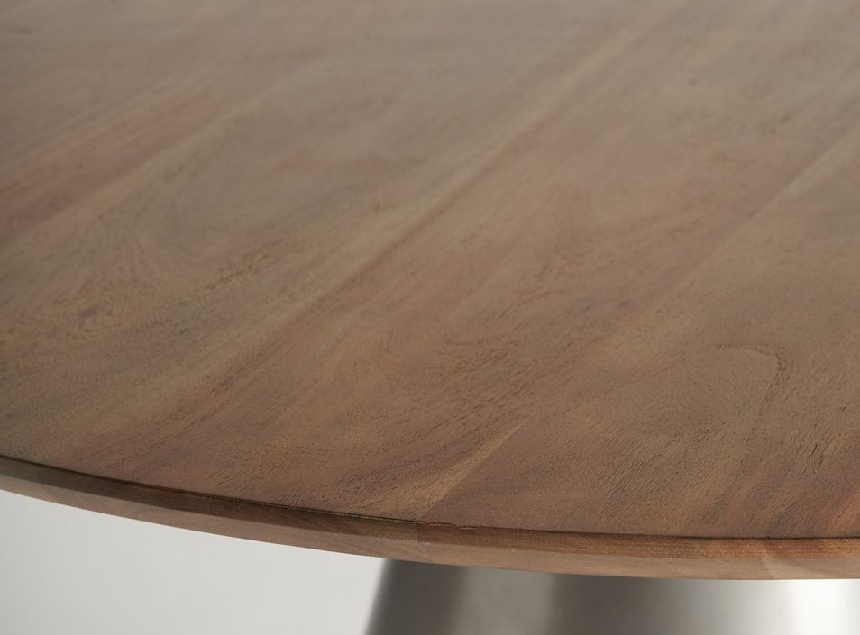 Table à manger ronde bois marron et fer argenté Arkon 120 cm - Photo n°3