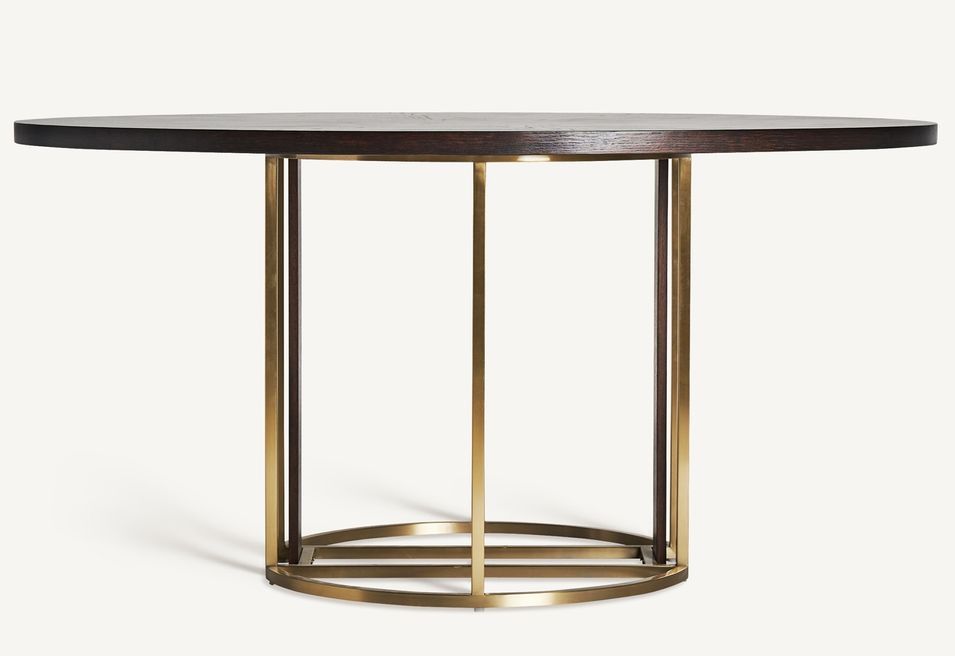 Table à manger ronde bois massif marron et pieds acier doré style art déco Karia 150 cm - Photo n°2