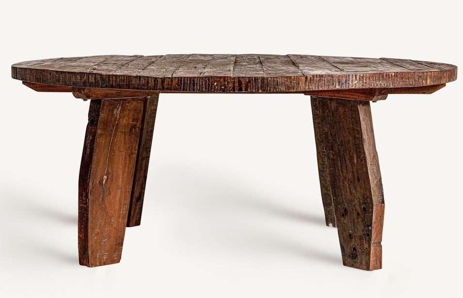 Table à manger ronde bois massif marron vieilli style ethnique Barry 160 cm - Photo n°4