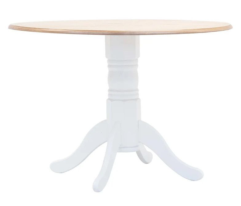 Table à manger ronde chêne clair et hévéa massif blanc Nyca - Photo n°1