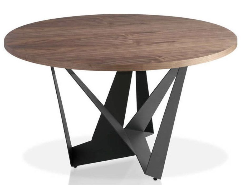 Table à manger ronde design bois noyer et pieds acier noir Bazika 120 cm - Photo n°1