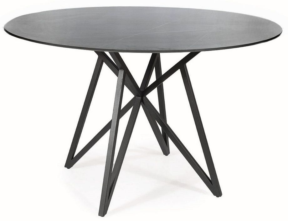 Table à manger ronde design céramique gris effet marbre et acier noir Durano 120 cm - Photo n°1