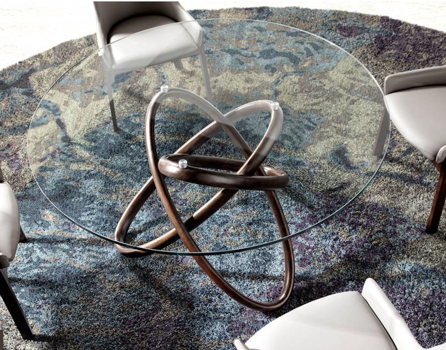 Table à manger ronde design en bois couleur noyer et verre transparent Artista - Photo n°3