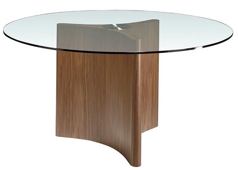 Table à manger ronde design en bois couleur noyer et verre transparent Trina 150 cm - Photo n°1