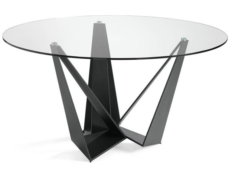 Table à manger ronde design Gala - Plateau en verre trempé et pieds en acier noir - Photo n°4