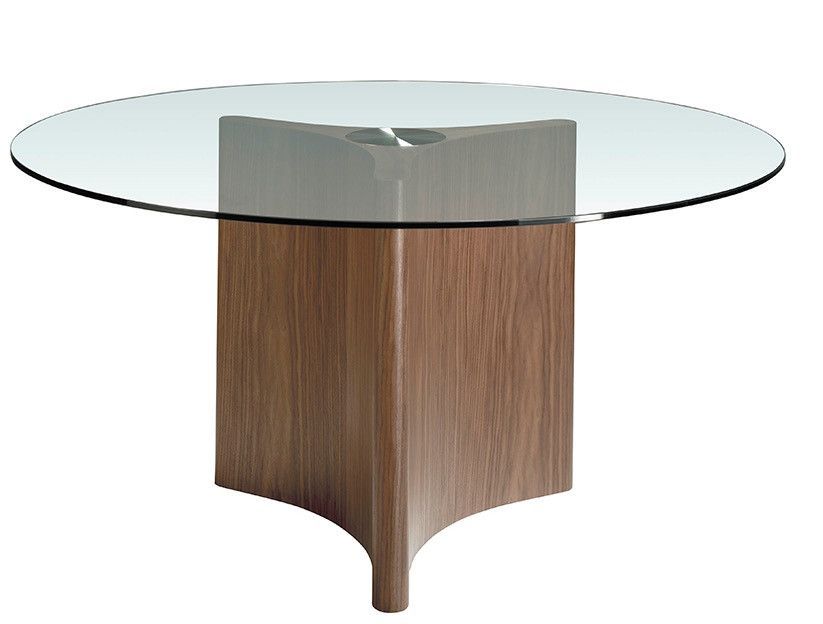 Table à manger ronde design Trina 150 cm - Noyer et verre transparent - Photo n°4