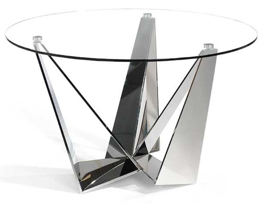 Table à manger ronde design verre trempé et pieds acier chromé Bazika 130 cm - Photo n°1