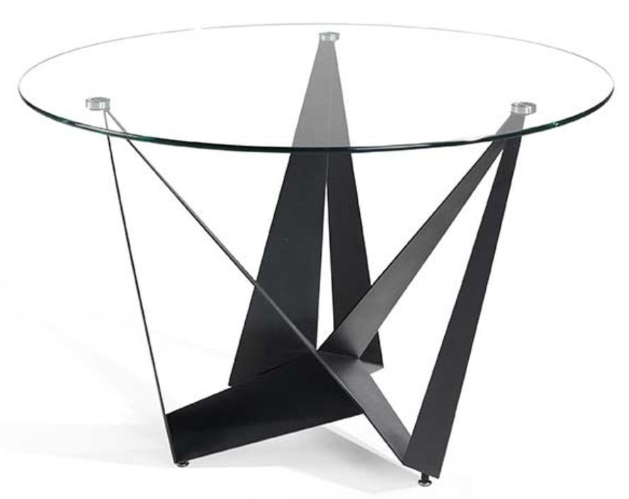 Table à manger ronde design verre trempé et pieds acier noir Bazika 120 cm - Photo n°1